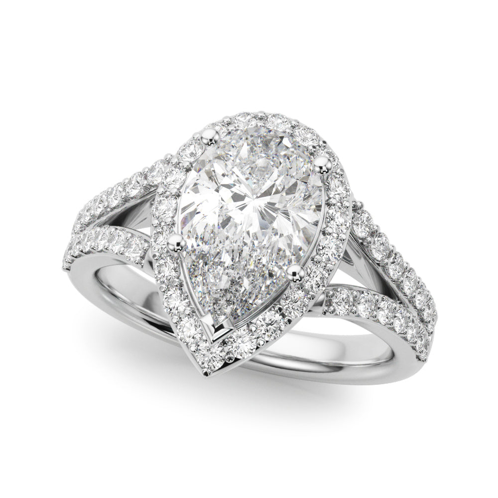 Enchanted Halo Ps Center Split Shank Pear Diamond Engagement Ring in 10K/14K gold and platinum with certified lab-grown or natural diamonds