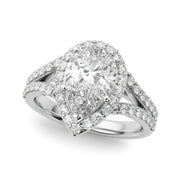 Enchanted Halo Ps Center Split Shank Pear Diamond Engagement Ring in 10K/14K gold and platinum with certified lab-grown or natural diamonds