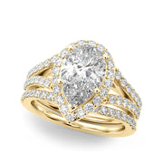 Enchanted Halo Ps Center Split Shank Pear Diamond Engagement Ring in 10K/14K gold and platinum with certified lab-grown or natural diamonds