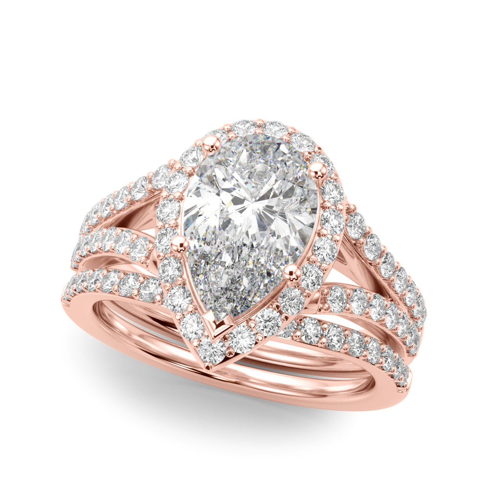 Enchanted Halo Ps Center Split Shank Pear Diamond Engagement Ring in 10K/14K gold and platinum with certified lab-grown or natural diamonds