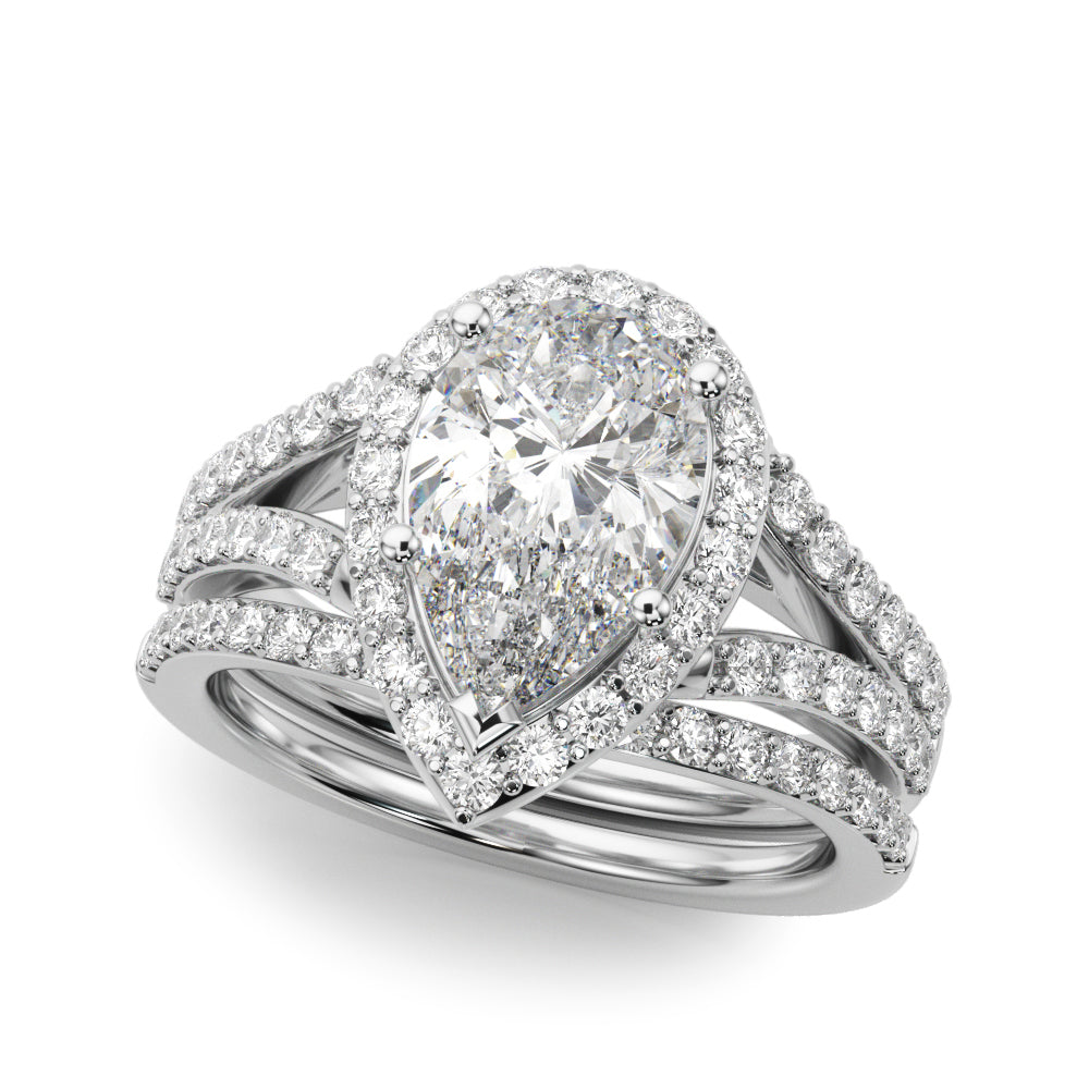 Enchanted Halo Ps Center Split Shank Pear Diamond Engagement Ring in 10K/14K gold and platinum with certified lab-grown or natural diamonds