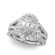Enchanted Halo Ps Center Split Shank Pear Diamond Engagement Ring in 10K/14K gold and platinum with certified lab-grown or natural diamonds