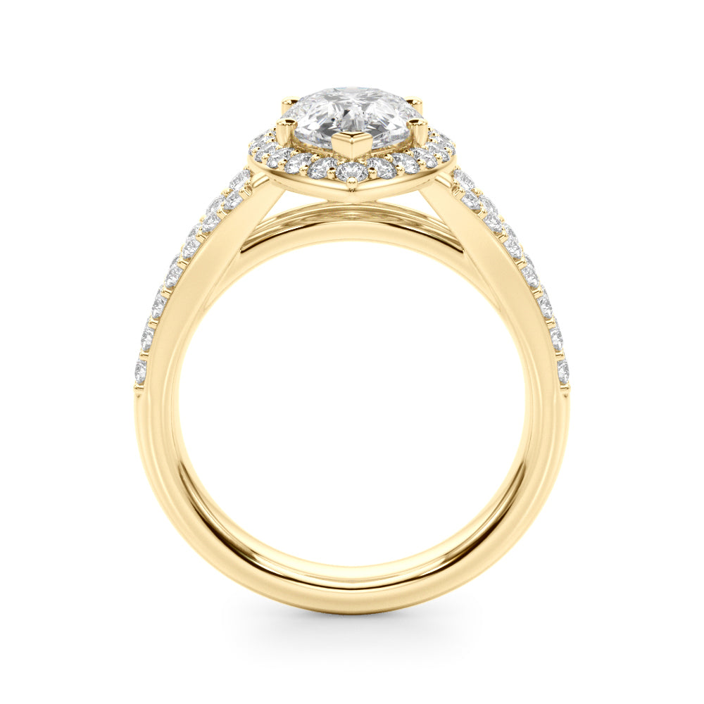 Enchanted Halo Ps Center Split Shank Pear Diamond Engagement Ring in 10K/14K gold and platinum with certified lab-grown or natural diamonds