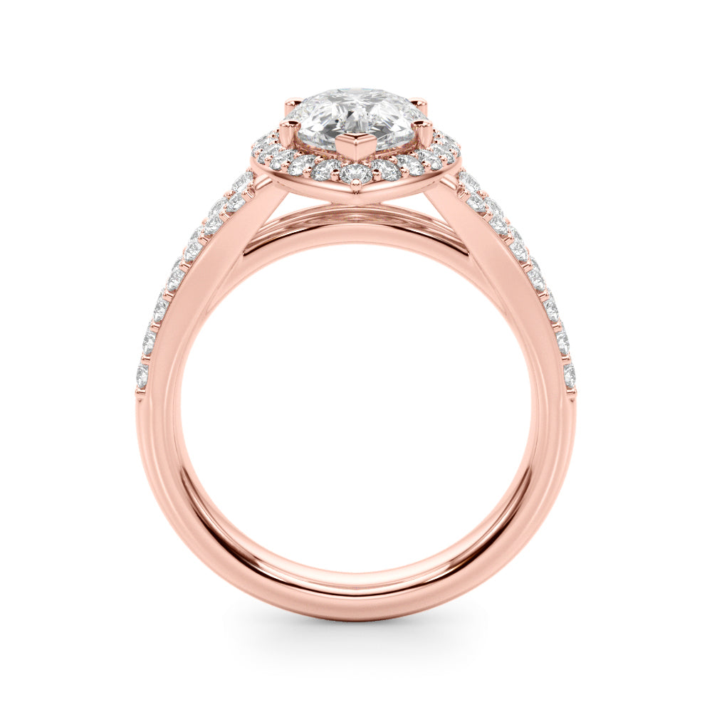 Enchanted Halo Ps Center Split Shank Pear Diamond Engagement Ring in 10K/14K gold and platinum with certified lab-grown or natural diamonds