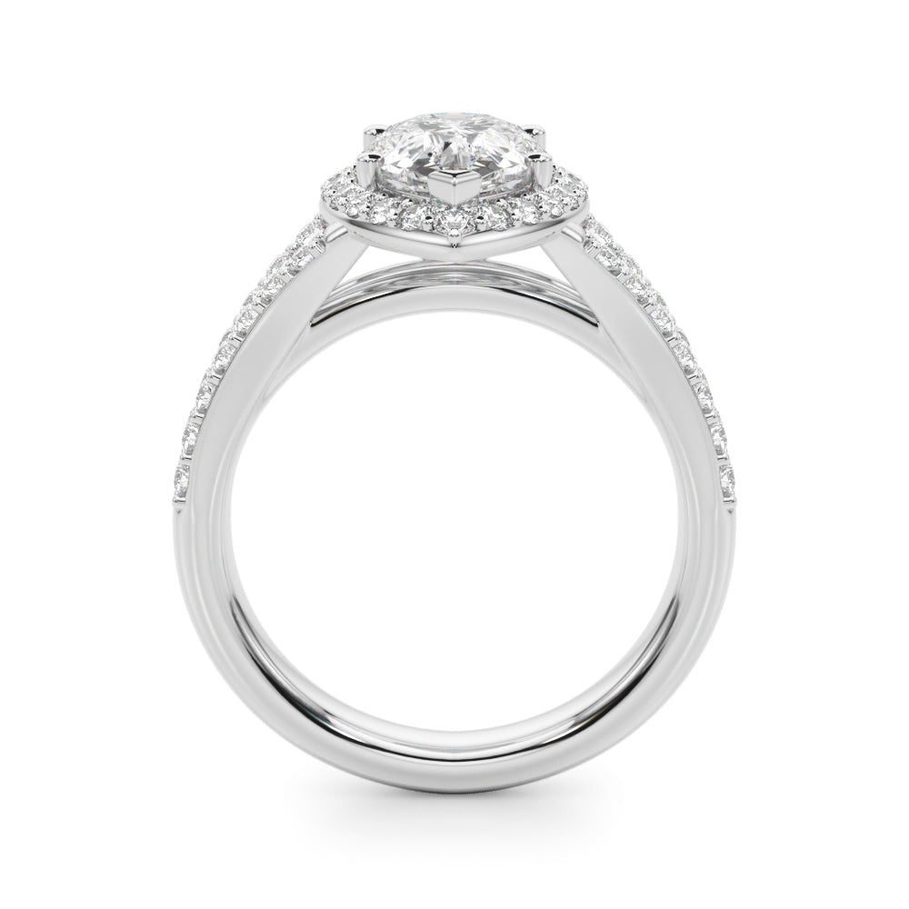 Enchanted Halo Ps Center Split Shank Pear Diamond Engagement Ring in 10K/14K gold and platinum with certified lab-grown or natural diamonds