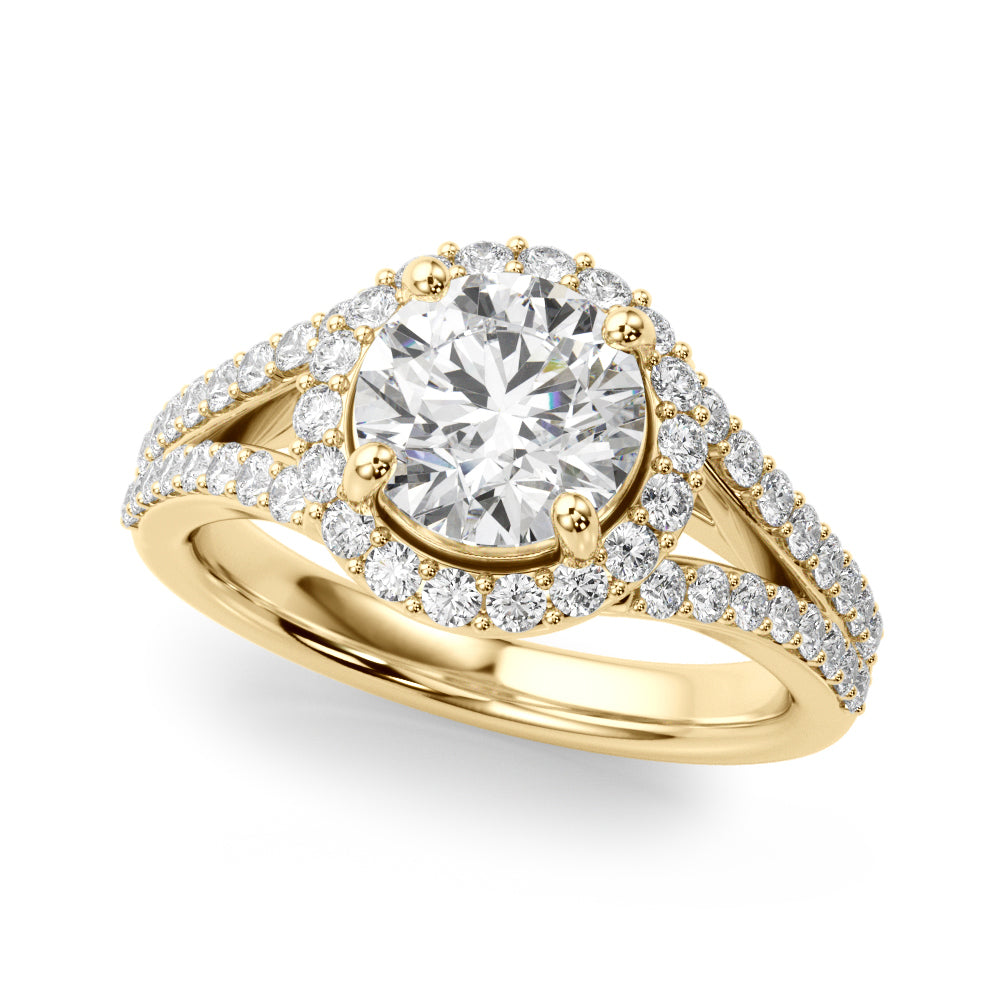 Pristine Halo Rd Center Split Shank Round Diamond Engagement Ring in 10K/14K gold and platinum with certified lab-grown or natural diamonds