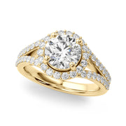 Pristine Halo Rd Center Split Shank Round Diamond Engagement Ring in 10K/14K gold and platinum with certified lab-grown or natural diamonds