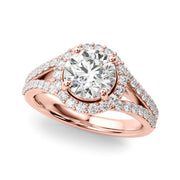 Pristine Halo Rd Center Split Shank Round Diamond Engagement Ring in 10K/14K gold and platinum with certified lab-grown or natural diamonds