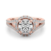 Pristine Halo Rd Center Split Shank Round Diamond Engagement Ring in 10K/14K gold and platinum with certified lab-grown or natural diamonds