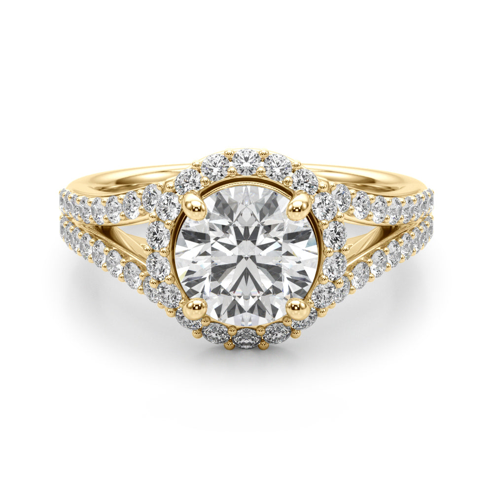 Pristine Halo Rd Center Split Shank Round Diamond Engagement Ring in 10K/14K gold and platinum with certified lab-grown or natural diamonds