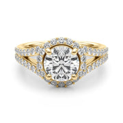 Pristine Halo Rd Center Split Shank Round Diamond Engagement Ring in 10K/14K gold and platinum with certified lab-grown or natural diamonds