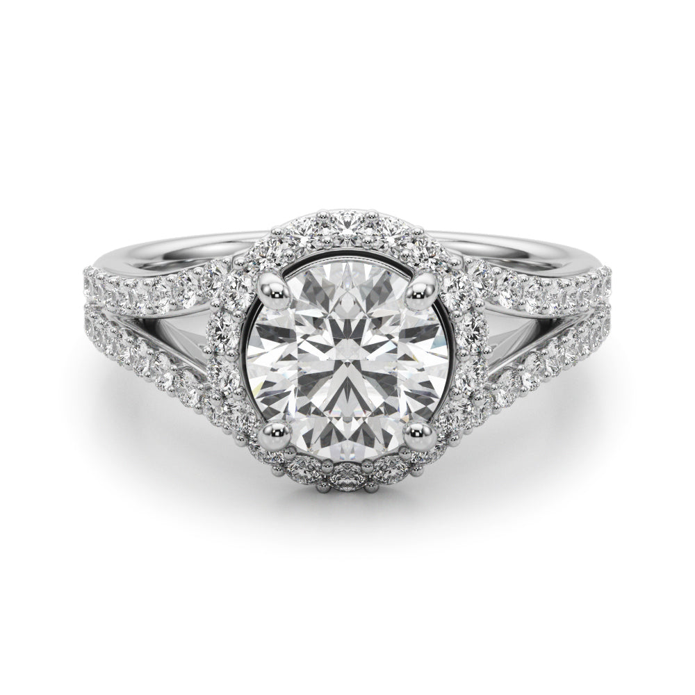 Pristine Halo Rd Center Split Shank Round Diamond Engagement Ring in 10K/14K gold and platinum with certified lab-grown or natural diamonds