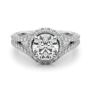 Pristine Halo Rd Center Split Shank Round Diamond Engagement Ring in 10K/14K gold and platinum with certified lab-grown or natural diamonds