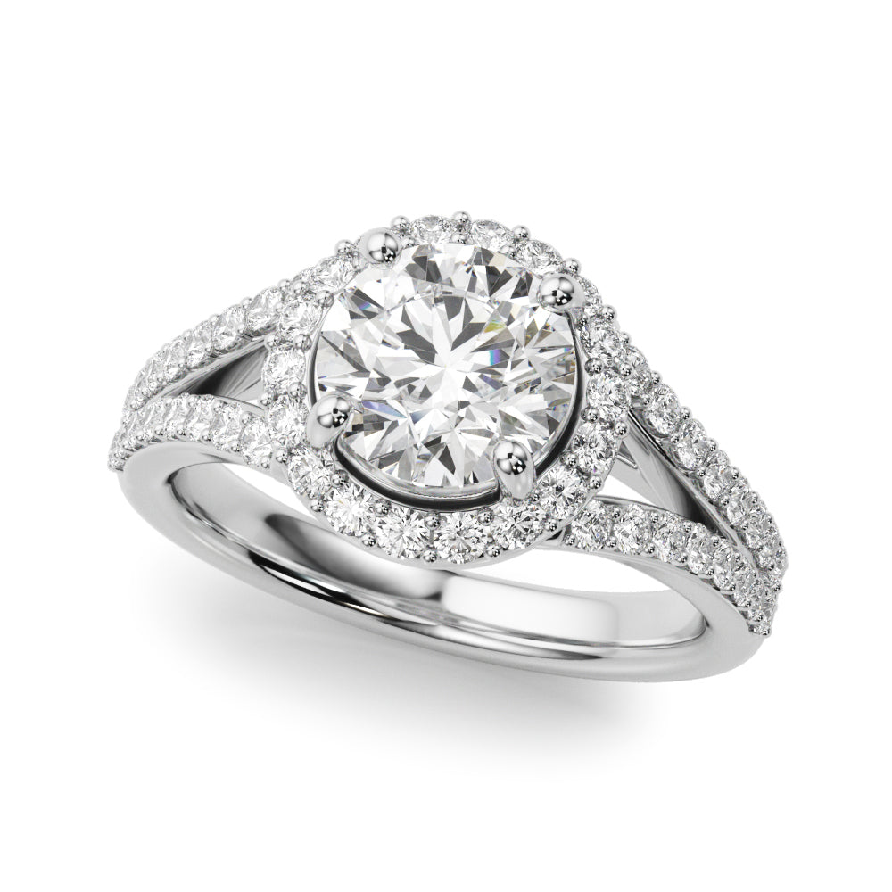 Pristine Halo Rd Center Split Shank Round Diamond Engagement Ring in 10K/14K gold and platinum with certified lab-grown or natural diamonds