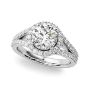 Pristine Halo Rd Center Split Shank Round Diamond Engagement Ring in 10K/14K gold and platinum with certified lab-grown or natural diamonds