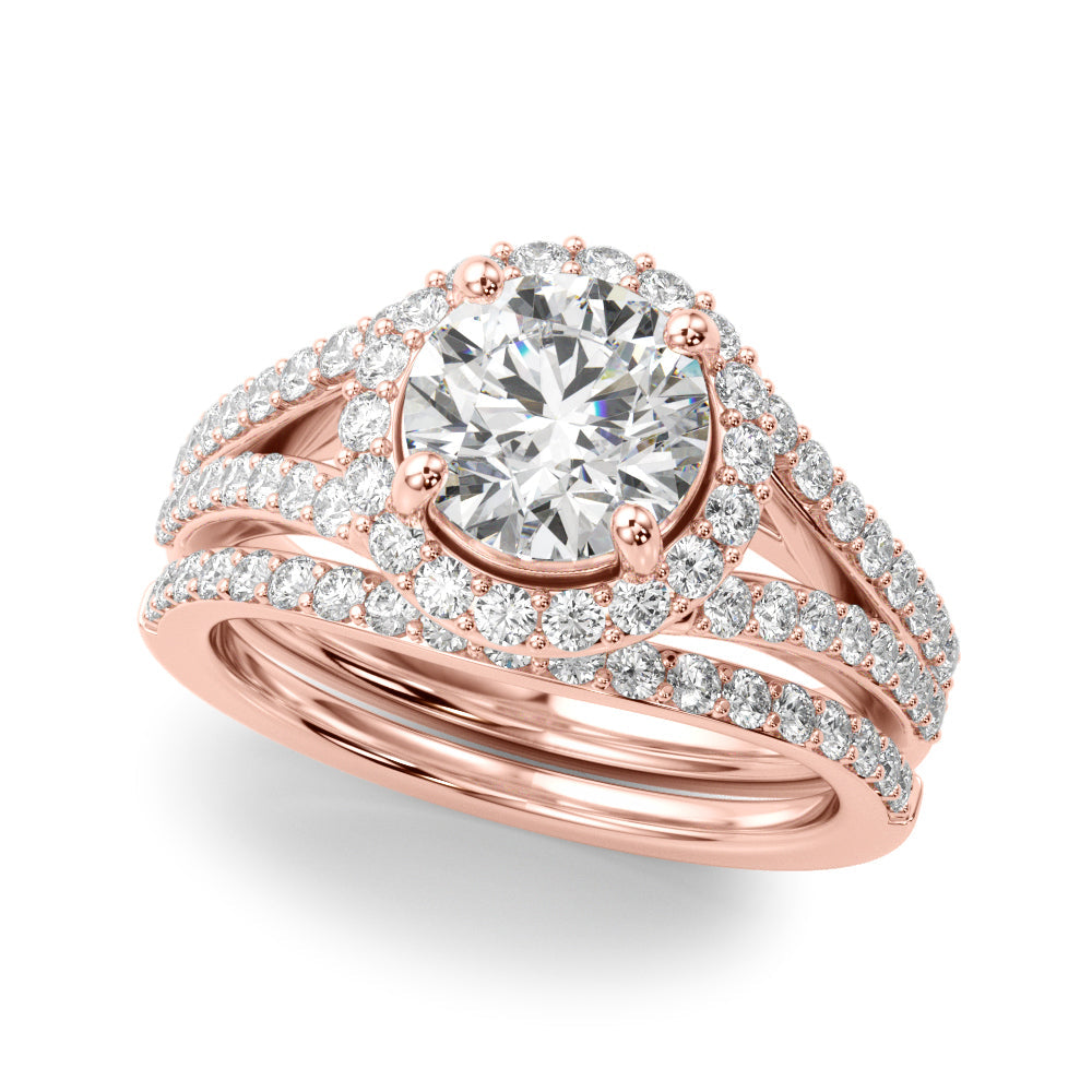 Pristine Halo Rd Center Split Shank Round Diamond Engagement Ring in 10K/14K gold and platinum with certified lab-grown or natural diamonds