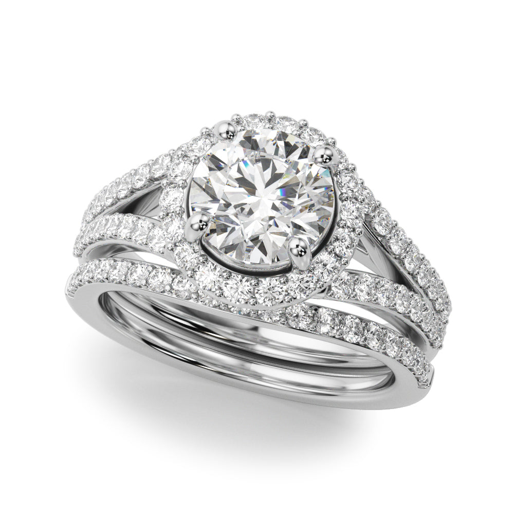 Pristine Halo Rd Center Split Shank Round Diamond Engagement Ring in 10K/14K gold and platinum with certified lab-grown or natural diamonds