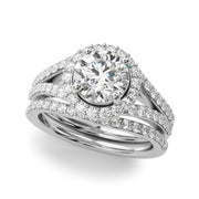 Pristine Halo Rd Center Split Shank Round Diamond Engagement Ring in 10K/14K gold and platinum with certified lab-grown or natural diamonds