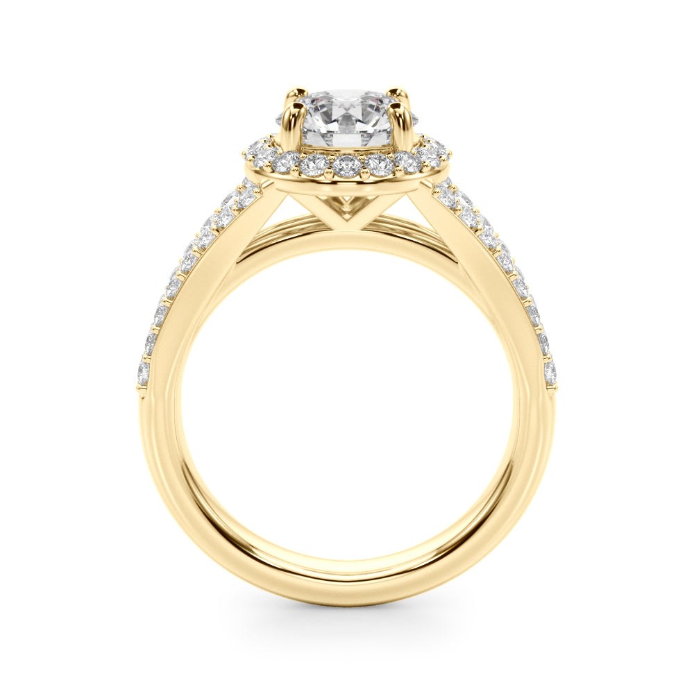 Pristine Halo Rd Center Split Shank Round Diamond Engagement Ring in 10K/14K gold and platinum with certified lab-grown or natural diamonds