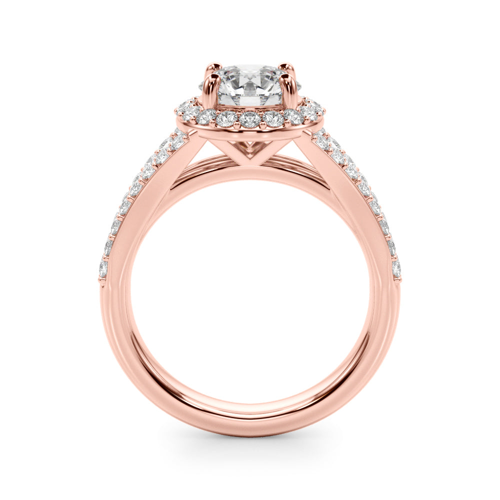 Pristine Halo Rd Center Split Shank Round Diamond Engagement Ring in 10K/14K gold and platinum with certified lab-grown or natural diamonds