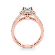 Pristine Halo Rd Center Split Shank Round Diamond Engagement Ring in 10K/14K gold and platinum with certified lab-grown or natural diamonds