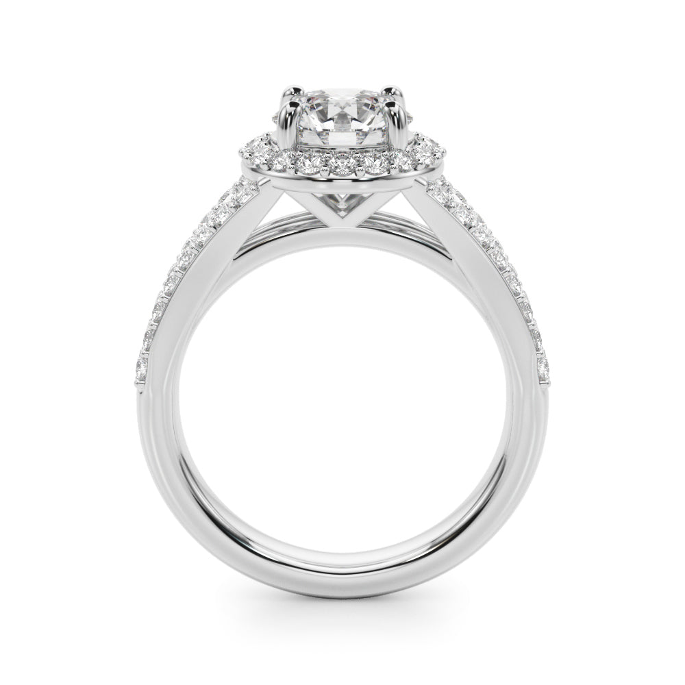 Pristine Halo Rd Center Split Shank Round Diamond Engagement Ring in 10K/14K gold and platinum with certified lab-grown or natural diamonds