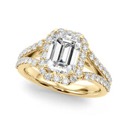 Devoted Halo Ec Center Split Shank Emerald Diamond Engagement Ring in 10K/14K gold and platinum with certified lab-grown or natural diamonds