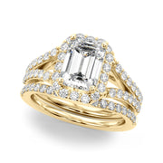 Devoted Halo Ec Center Split Shank Emerald Diamond Engagement Ring in 10K/14K gold and platinum with certified lab-grown or natural diamonds