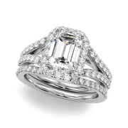 Devoted Halo Ec Center Split Shank Emerald Diamond Engagement Ring in 10K/14K gold and platinum with certified lab-grown or natural diamonds