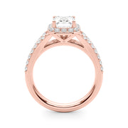 Devoted Halo Ec Center Split Shank Emerald Diamond Engagement Ring in 10K/14K gold and platinum with certified lab-grown or natural diamonds