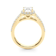 Devoted Halo Ec Center Split Shank Emerald Diamond Engagement Ring in 10K/14K gold and platinum with certified lab-grown or natural diamonds