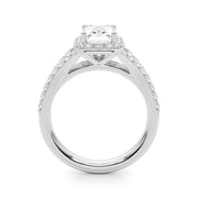 Devoted Halo Ec Center Split Shank Emerald Diamond Engagement Ring in 10K/14K gold and platinum with certified lab-grown or natural diamonds