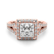 Adored Halo Pc Center Split Shank Princess Diamond Engagement Ring in 10K/14K gold and platinum with certified lab-grown or natural diamonds
