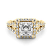 Adored Halo Pc Center Split Shank Princess Diamond Engagement Ring in 10K/14K gold and platinum with certified lab-grown or natural diamonds