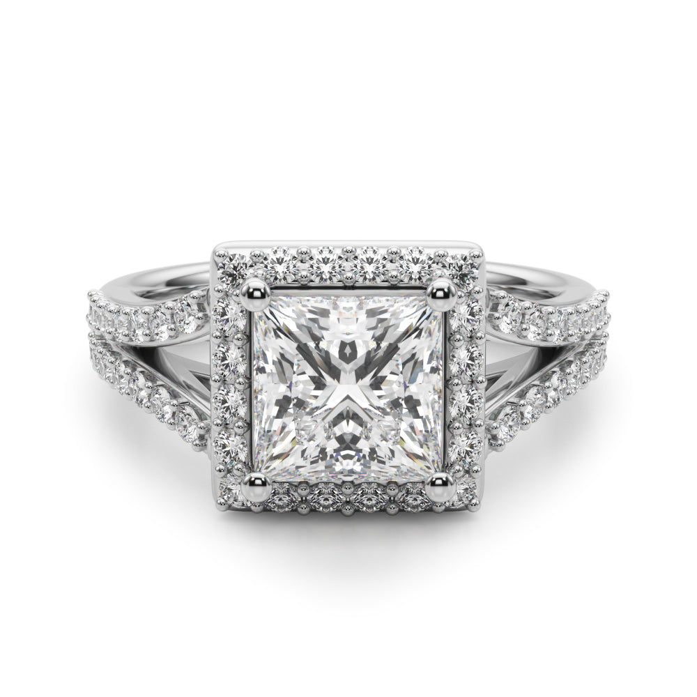 Adored Halo Pc Center Split Shank Princess Diamond Engagement Ring in 10K/14K gold and platinum with certified lab-grown or natural diamonds