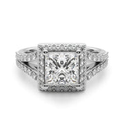 Adored Halo Pc Center Split Shank Princess Diamond Engagement Ring in 10K/14K gold and platinum with certified lab-grown or natural diamonds