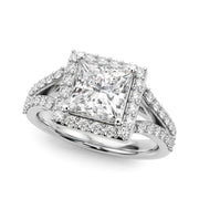 Adored Halo Pc Center Split Shank Princess Diamond Engagement Ring in 10K/14K gold and platinum with certified lab-grown or natural diamonds