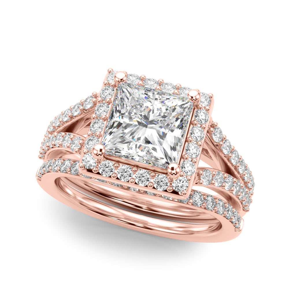 Adored Halo Pc Center Split Shank Princess Diamond Engagement Ring in 10K/14K gold and platinum with certified lab-grown or natural diamonds
