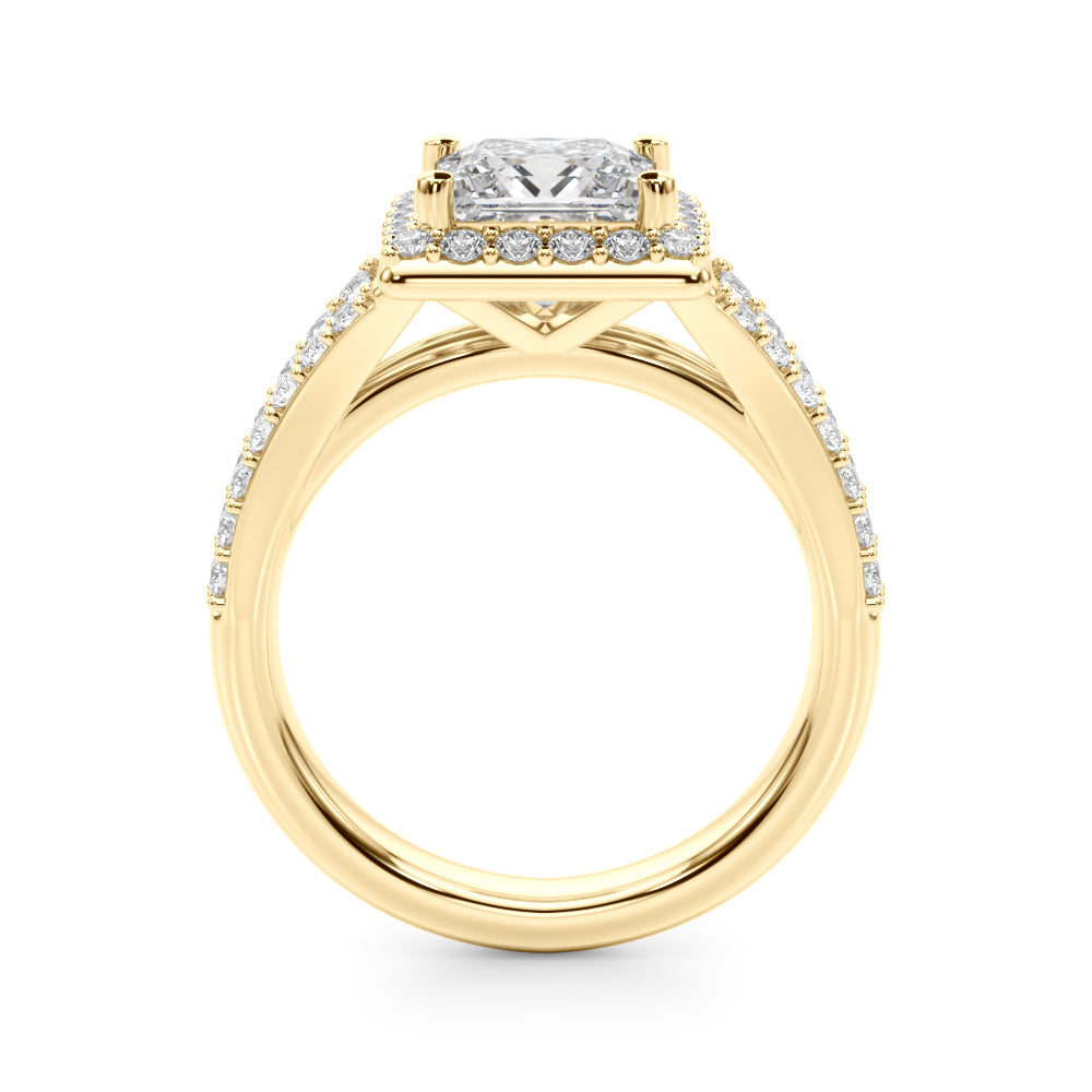 Adored Halo Pc Center Split Shank Princess Diamond Engagement Ring in 10K/14K gold and platinum with certified lab-grown or natural diamonds