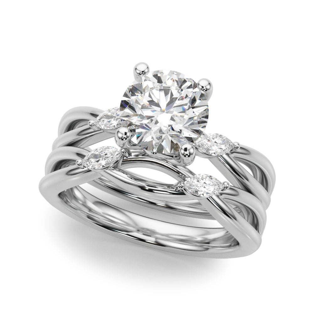 Resplendent Rd Center Mq Sides Round Diamond Engagement Ring in 10K/14K gold and platinum with certified lab-grown or natural diamonds