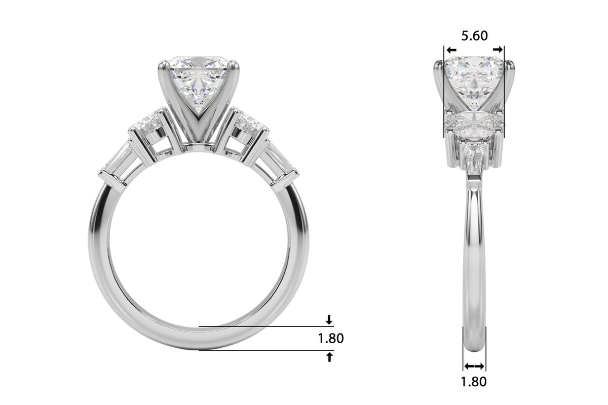 Iconic Tapered Baguette Sides Oval Diamond Engagement Ring in 10K/14K gold and platinum with certified lab-grown or natural diamonds