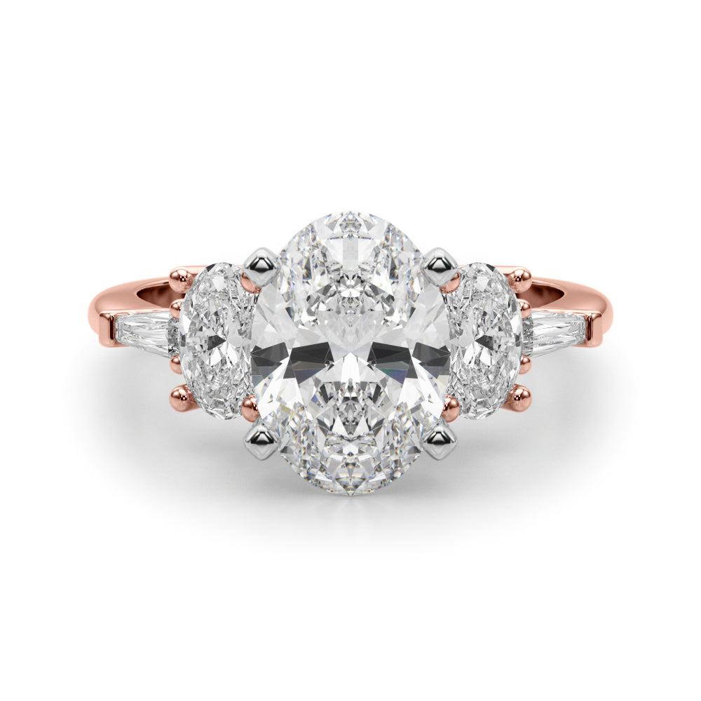 Iconic Tapered Baguette Sides Oval Diamond Engagement Ring in 10K/14K gold and platinum with certified lab-grown or natural diamonds