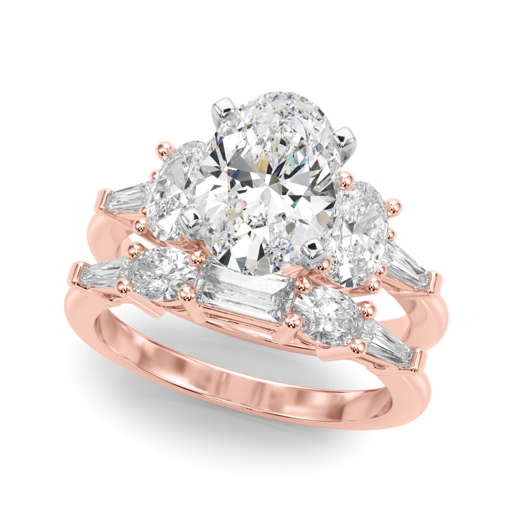 Iconic Tapered Baguette Sides Oval Diamond Engagement Ring in 10K/14K gold and platinum with certified lab-grown or natural diamonds