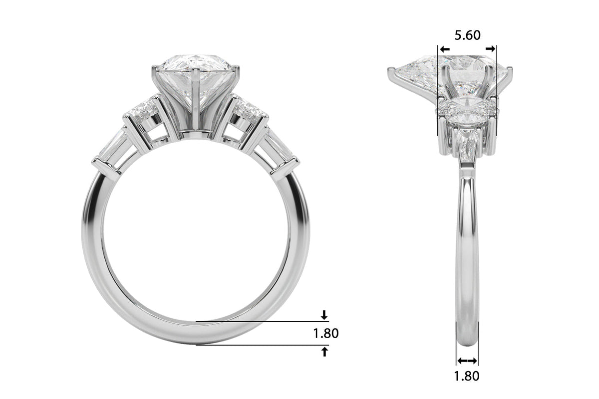 Iconic Tapered Baguette Sides Oval Diamond Engagement Ring in 10K/14K gold and platinum with certified lab-grown or natural diamonds