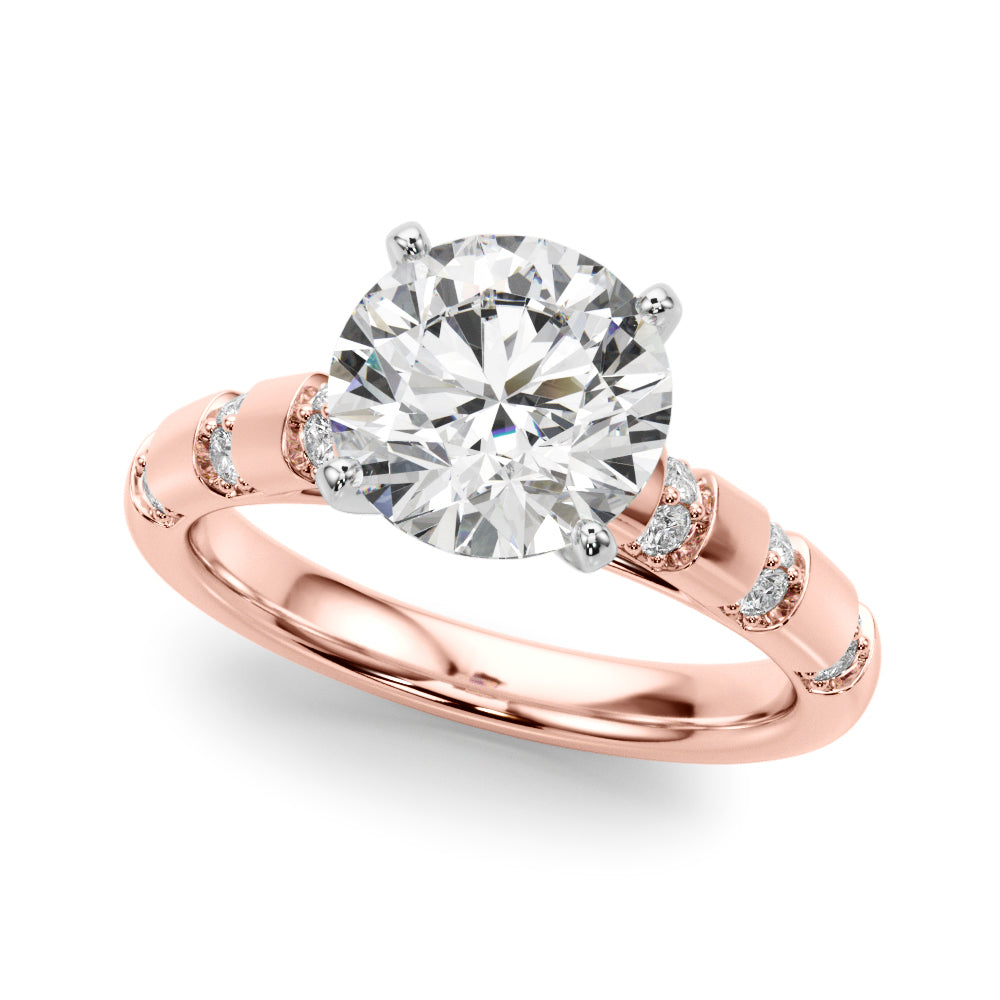 Artisan Sidestone Round Diamond Engagement Ring in 10K/14K gold and platinum with certified lab-grown or natural diamonds