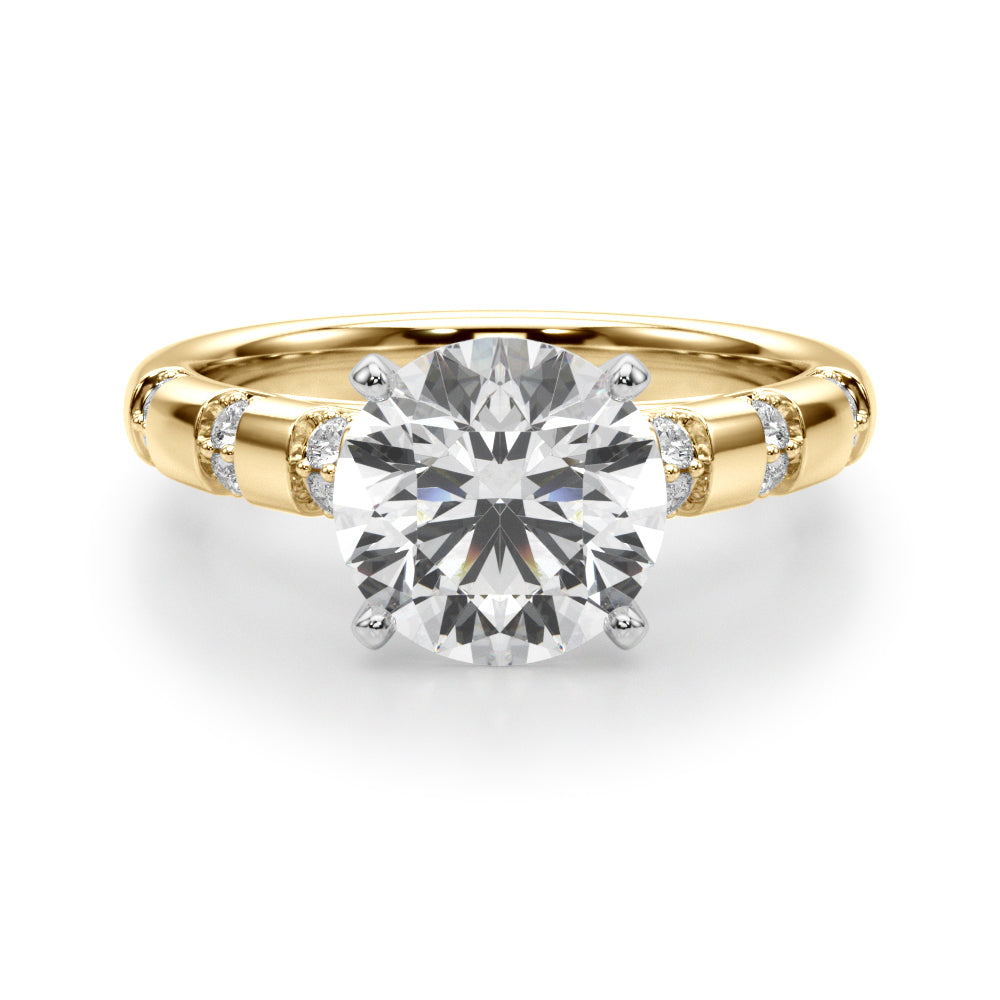 Artisan Sidestone Round Diamond Engagement Ring in 10K/14K gold and platinum with certified lab-grown or natural diamonds