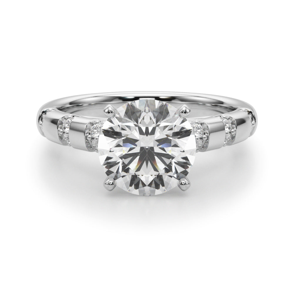 Artisan Sidestone Round Diamond Engagement Ring in 10K/14K gold and platinum with certified lab-grown or natural diamonds