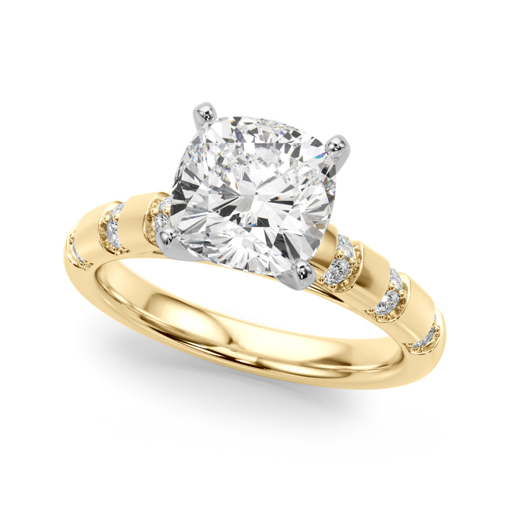Artisan Sidestone Round Diamond Engagement Ring in 10K/14K gold and platinum with certified lab-grown or natural diamonds