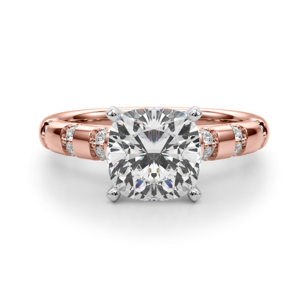 Artisan Sidestone Round Diamond Engagement Ring in 10K/14K gold and platinum with certified lab-grown or natural diamonds