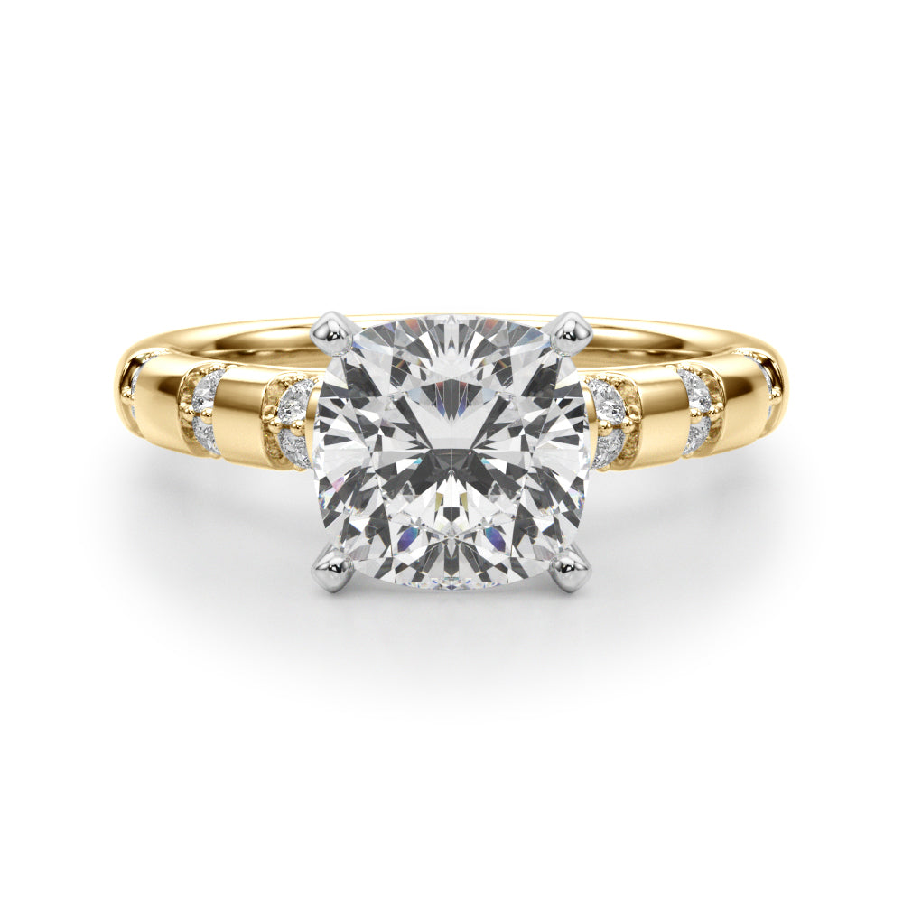 Artisan Sidestone Round Diamond Engagement Ring in 10K/14K gold and platinum with certified lab-grown or natural diamonds